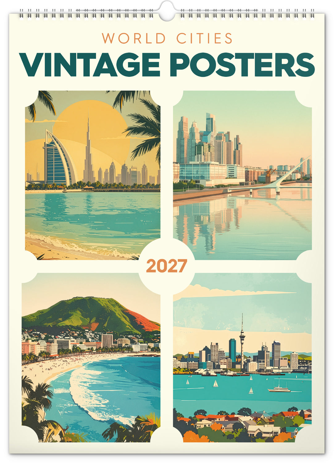Nástenný kalendár Vintage plagáty – svetové mestá 2027, 33 x 46 cm