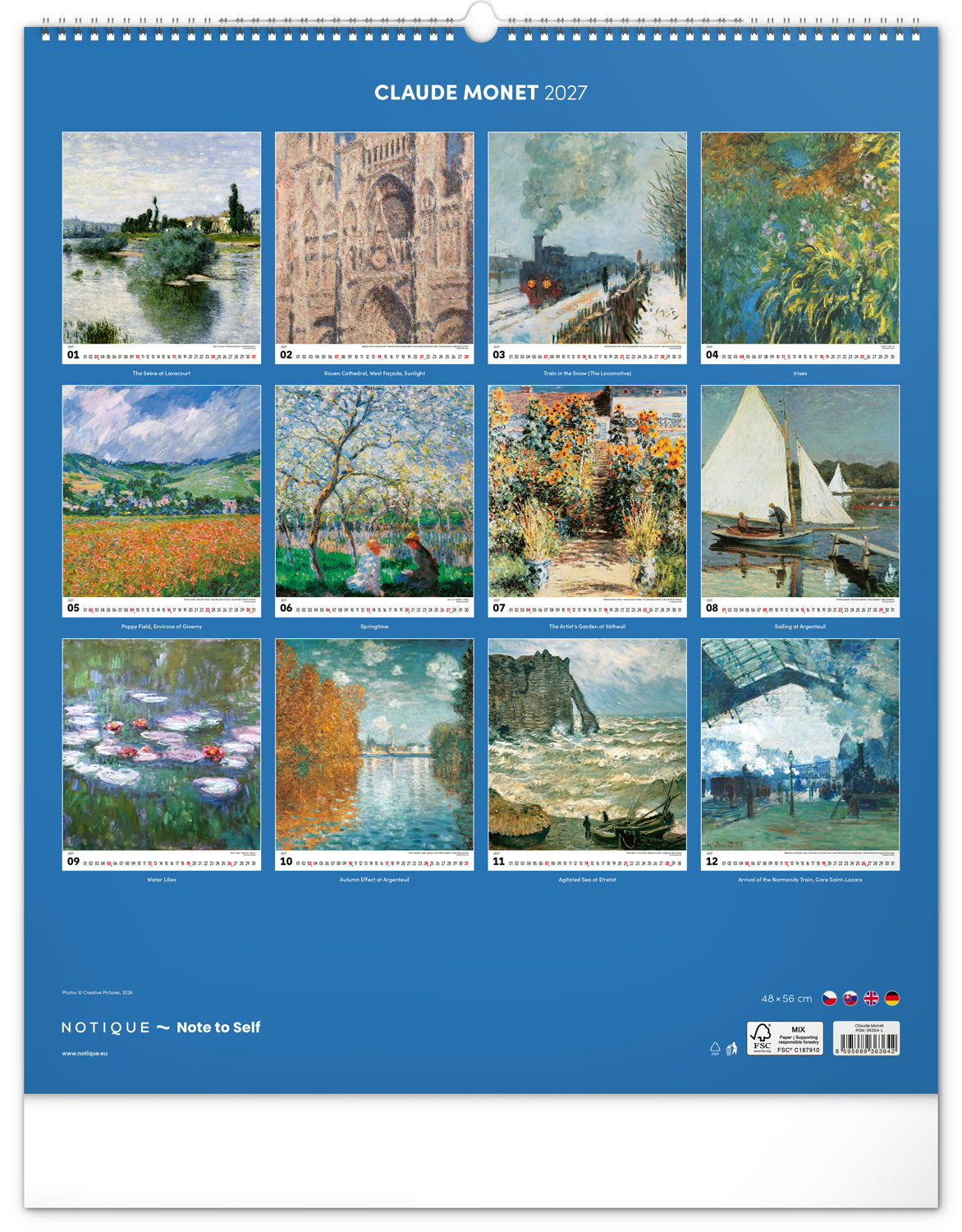 Nástenný kalendár Claude Monet 2027, 48 x 56 cm