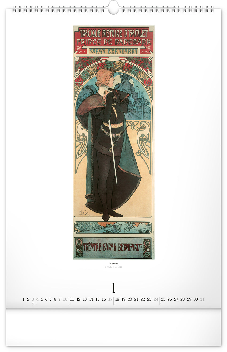 Nástenný kalendár Alfons Mucha 2027, 33 x 46 cm