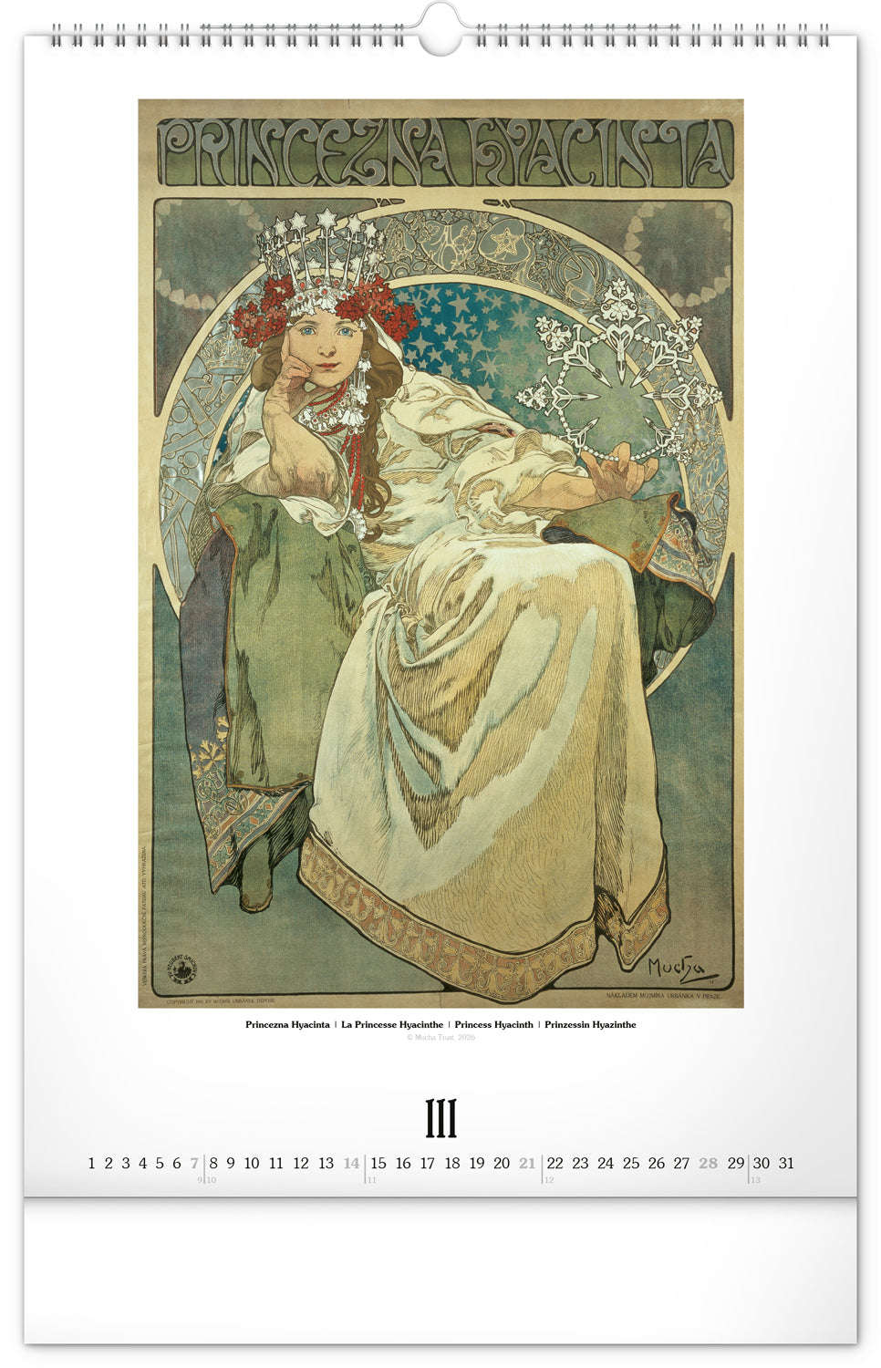 Nástenný kalendár Alfons Mucha 2027, 33 x 46 cm