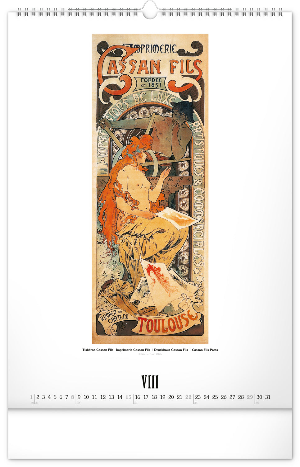 Nástenný kalendár Alfons Mucha 2027, 33 x 46 cm