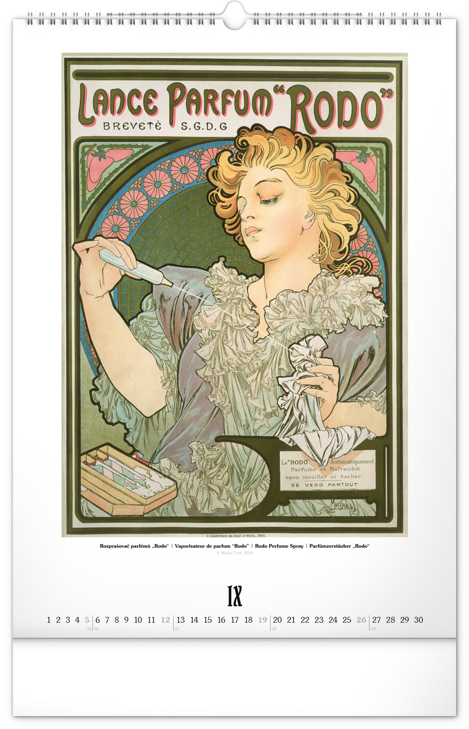 Nástenný kalendár Alfons Mucha 2027, 33 x 46 cm