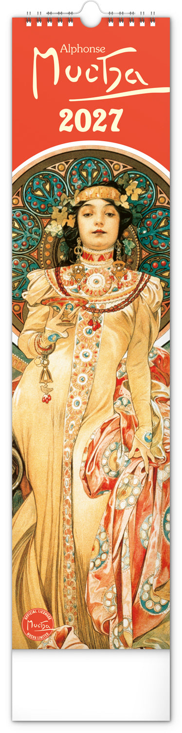 Nástenný kalendár Alfons Mucha CZ/SK 2027, 12 x 48 cm