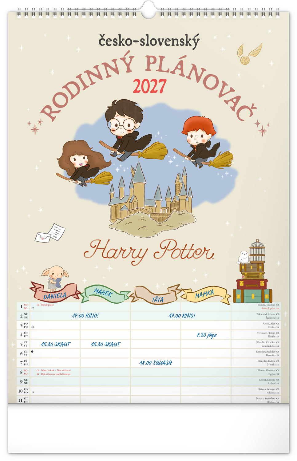 Nástenný kalendár Rodinný plánovací Harry Potter CZ/SK 2027, 33 x 46 cm