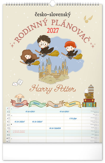 Nástenný kalendár Rodinný plánovací Harry Potter CZ/SK 2027, 33 x 46 cm