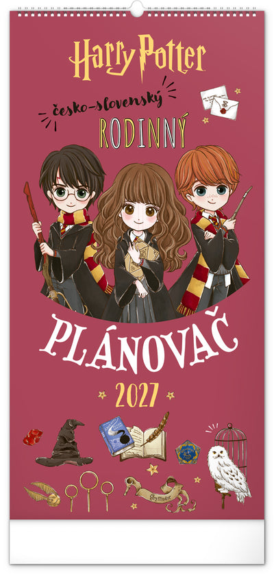 Nástenný kalendár Rodinný plánovací Harry Potter CZ/SK 2027, 21 x 42 cm