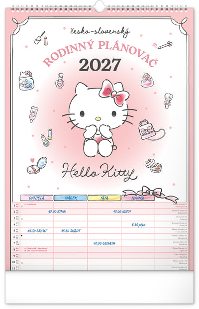 Nástenný kalendár Rodinný plánovací Hello Kitty CZ/SK 2027, 33 x 46 cm