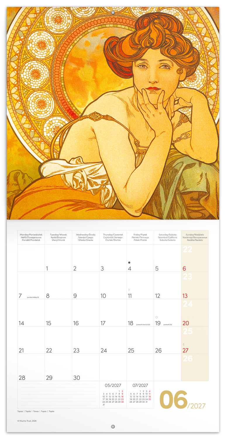 Poznámkový kalendár Alfons Mucha 2027, 30 x 30 cm