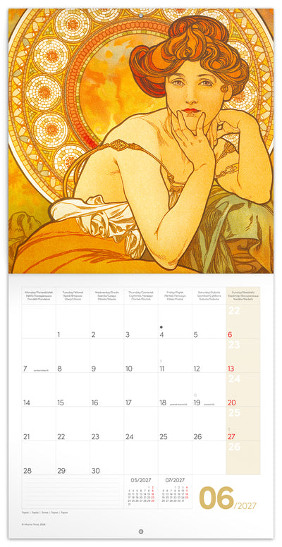 Poznámkový kalendár Alfons Mucha 2027, 30 x 30 cm