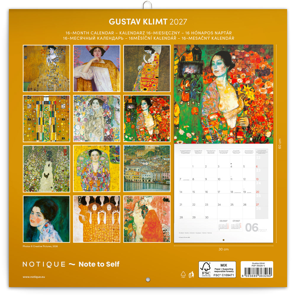 Poznámkový kalendár Gustav Klimt 2027, 30 x 30 cm