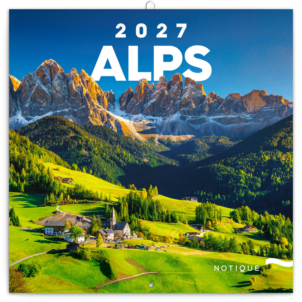 Poznámkový kalendár Alpy 2027, 30 x 30 cm