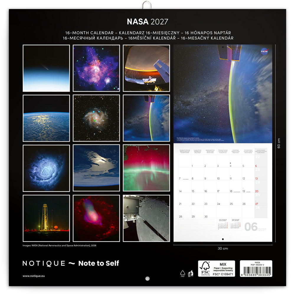 Poznámkový kalendár NASA 2027, 30 x 30 cm