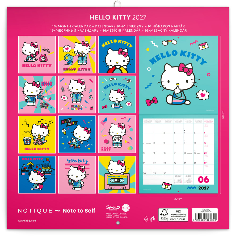 Poznámkový kalendár Hello Kitty  2027, 30 x 30 cm