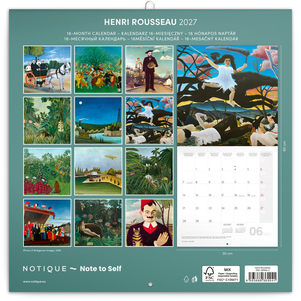 Poznámkový kalendár Henri Rousseau 2027, 30 x 30 cm