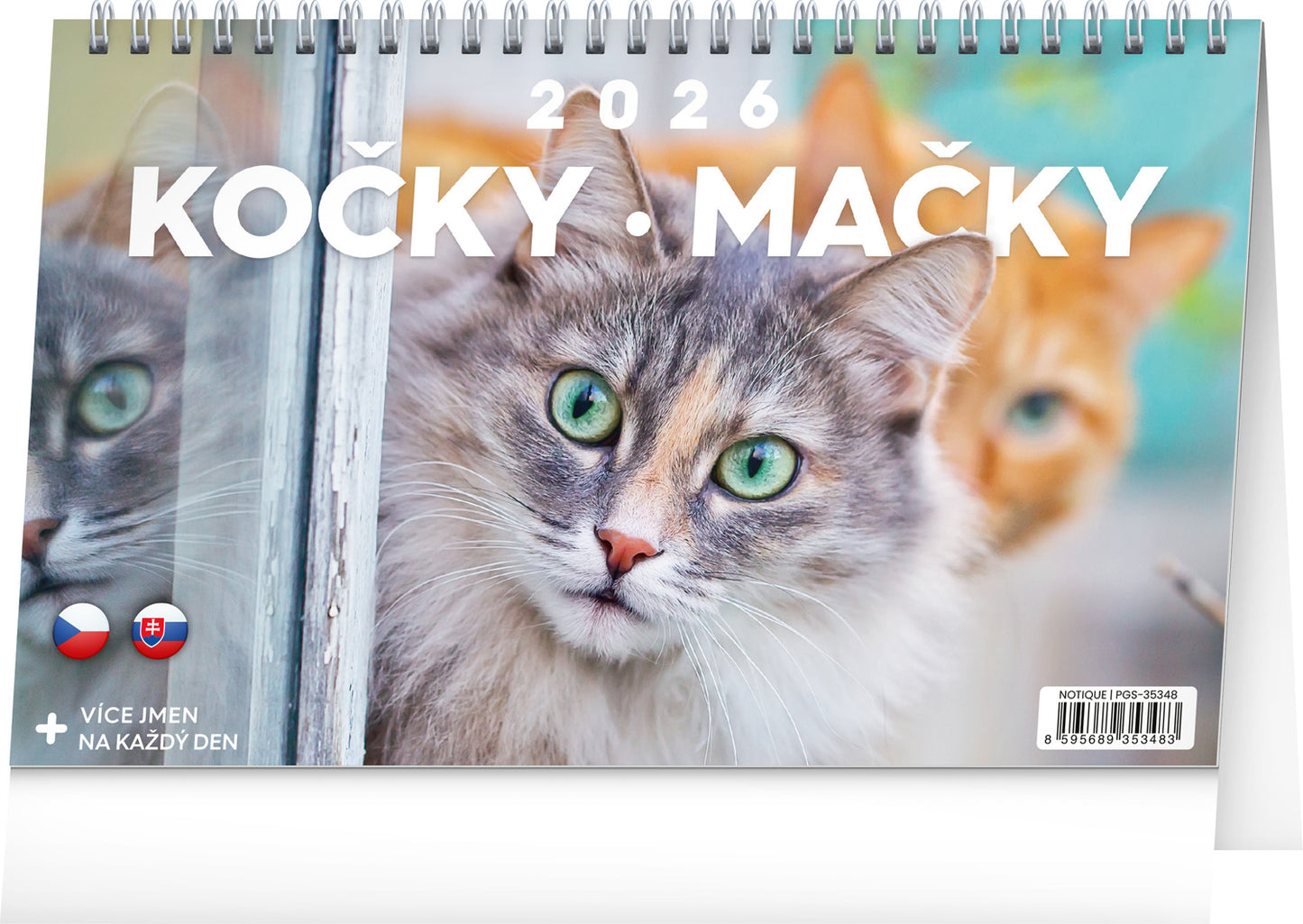 Stolový kalendár Kočky – Mačky CZ/SK 2026, 23,1 x 14,5 cm