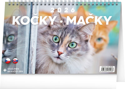 Stolový kalendár Kočky – Mačky CZ/SK 2026, 23,1 x 14,5 cm
