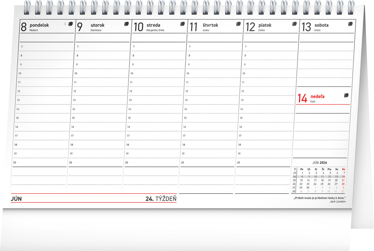 Stolový kalendár Poznámkový daňový s citátmi 2026, 25 x 14,5 cm