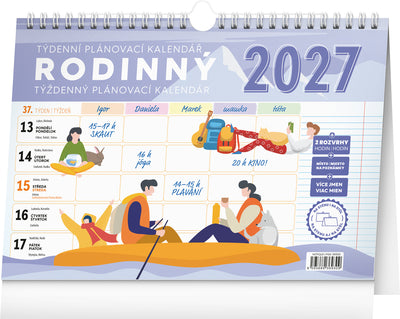 Týždenný rodinný plánovací kalendár s háčikom CZ/SK 2027, 30 x 21 cm