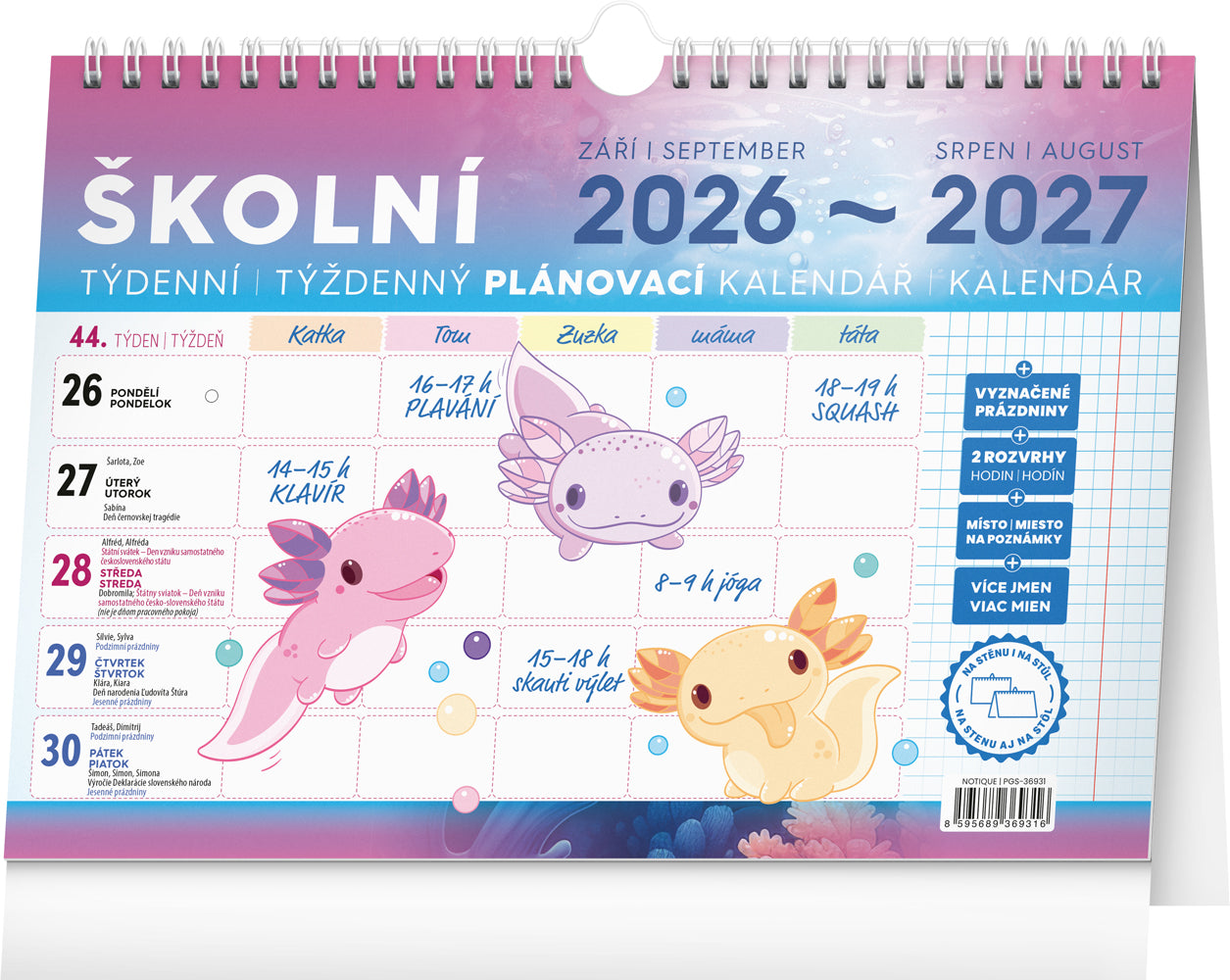 Školský plánovací kalendár s háčikom CZ/SK 2027, 30 x 21 cm