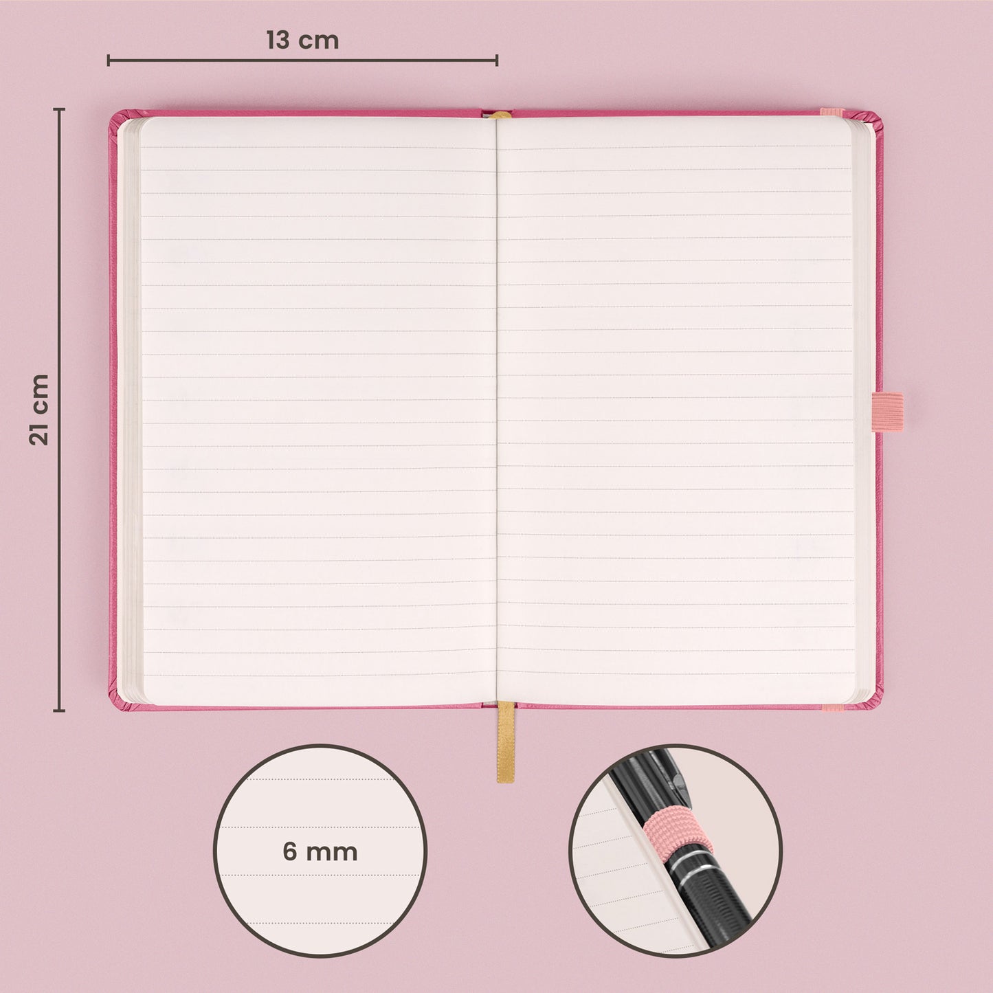 Pracovný notes Ružový, linajkovaný, 13 × 21 cm